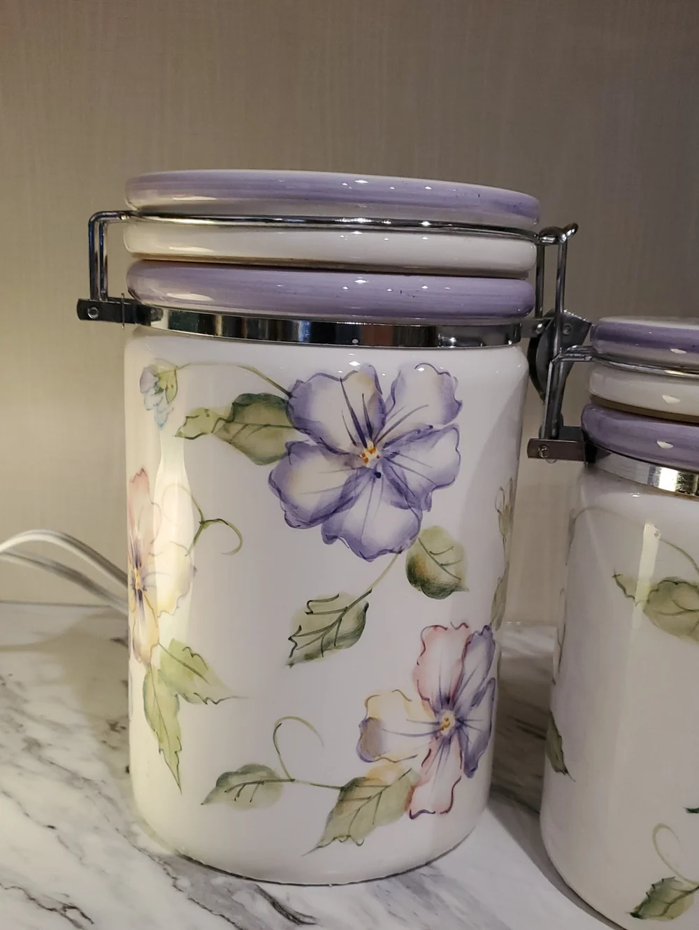 Vintage Floral Ceramic Kitchen Canister Set - Lavender Accents Capriware